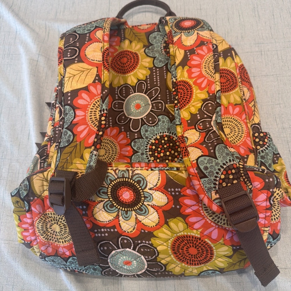 Large Vera Bradley Flower Power Laptop Backpack Quilted Bookbag Discontinued EUC - Picture 7 of 10